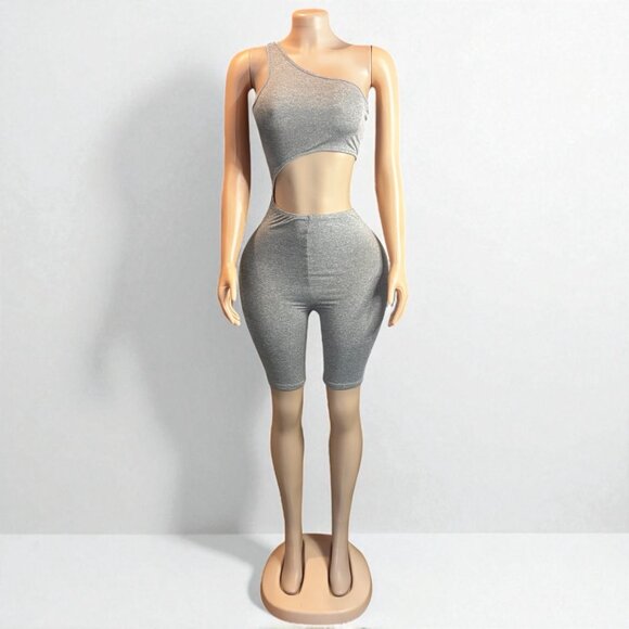 Women Waist Cut Out Short Romper - Picture 2 of 7